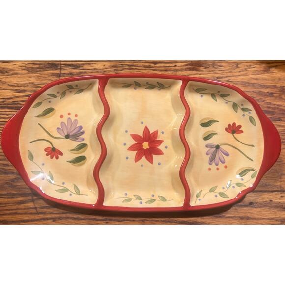 RARE Pfaltzgraff NAPOLI 14” 3-part Divided Snack Plate / Tray + Handles PERFECT - Picture 7 of 11